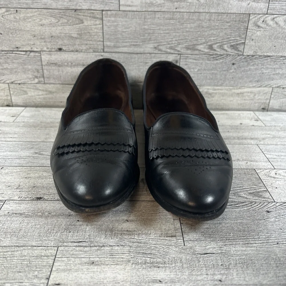 Allen Edmonds Chadwick Women Black Leather Pleated Skirt Loafer Flats Shoe SZ 9B